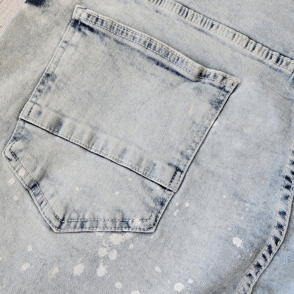 Plus Size Men Light Blue Distressed Denim Biker Shorts - Skinny Fit - Picture 8 of 15